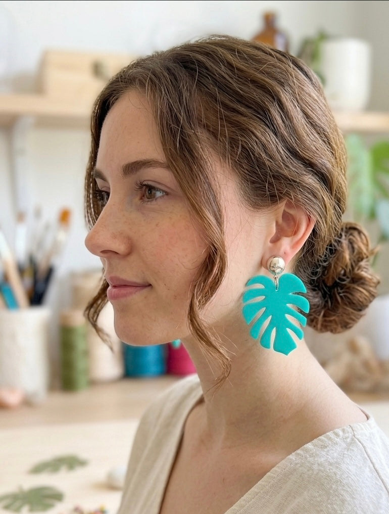 Acrylic Monstera Leaf Drop Earrings