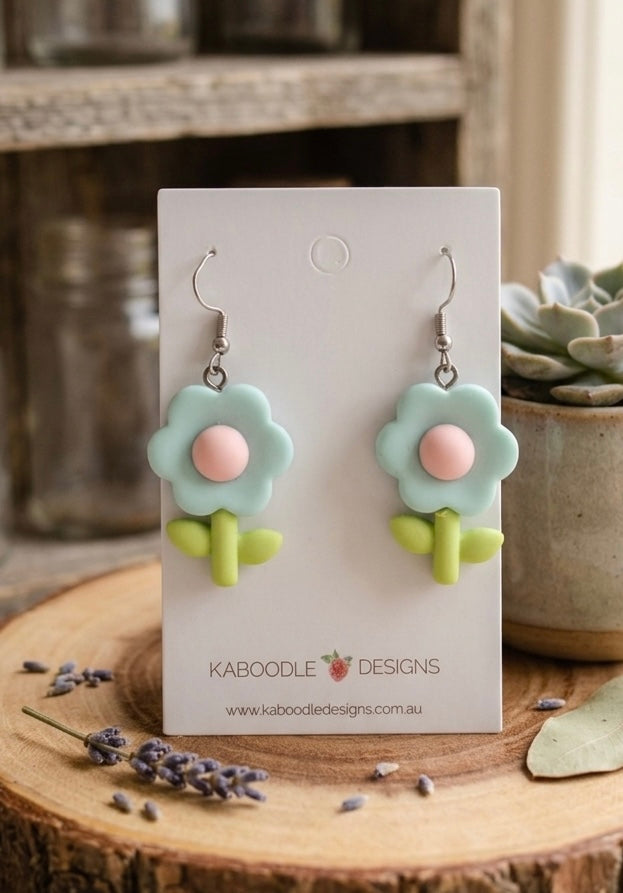 Blue Flower Drop Dangle Earrings