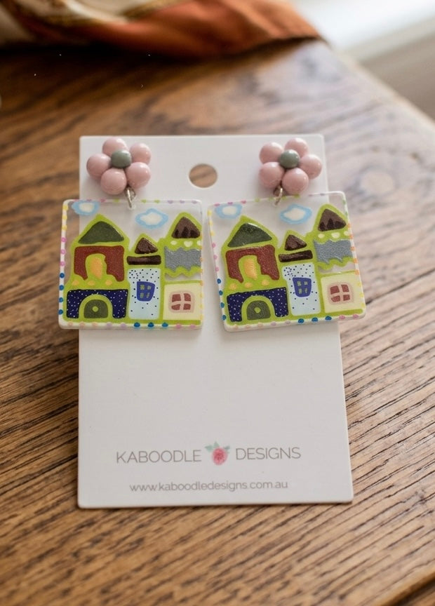 Acrylic Art House Drop Dangle Earrings