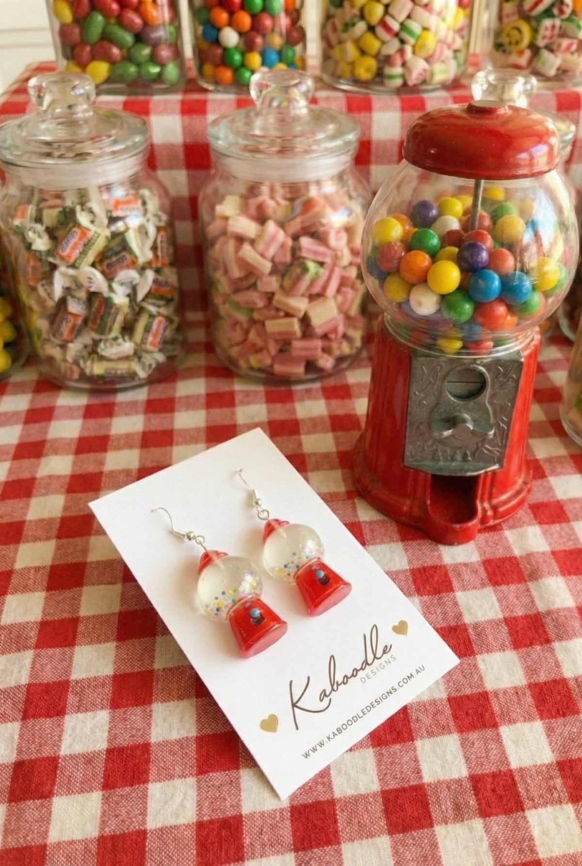 Miniature Novelty Candy Gumball Machine Dangle Earrings