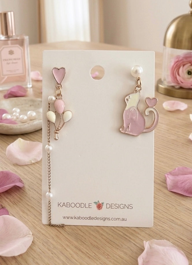 Cat Kitten Star Moon Novelty Fun Drop Dangle Earrings
