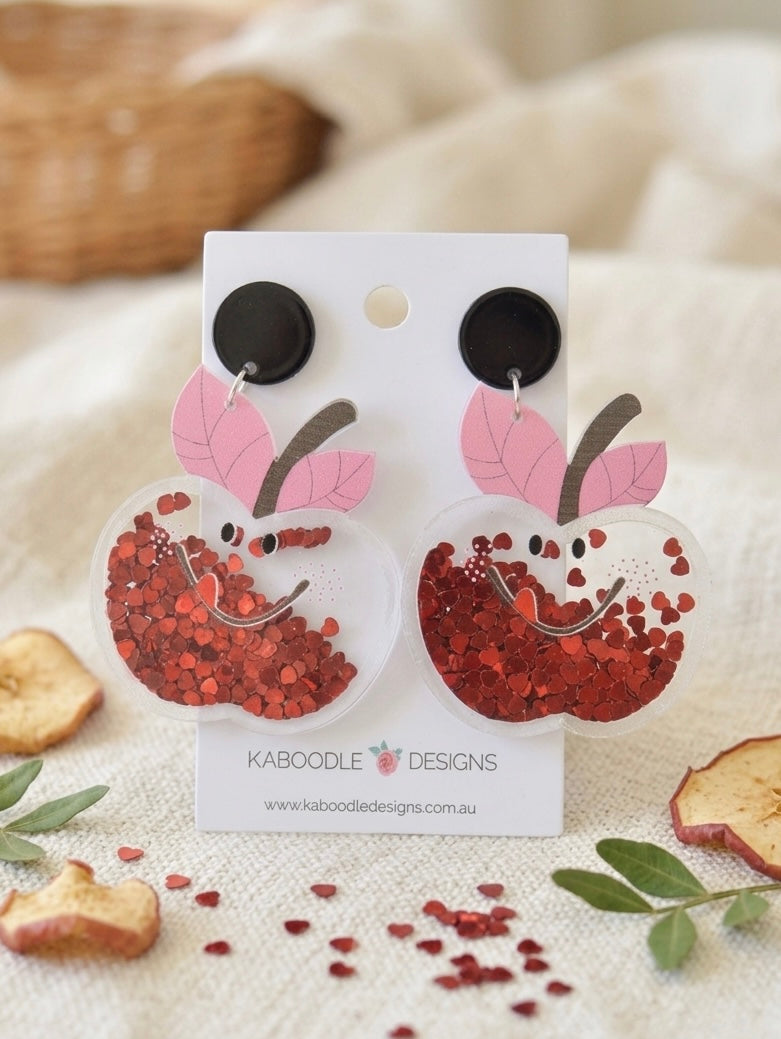 Acrylic Apple Teachers Earrings Glitter Hearts Shaker Drop Dangle Earrings