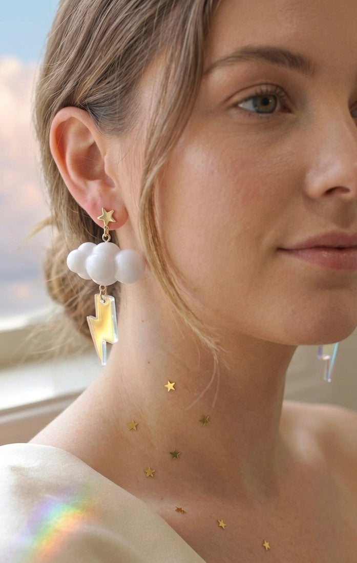 Cloud Lightning 3D Novelty Dangle Drop Earrings