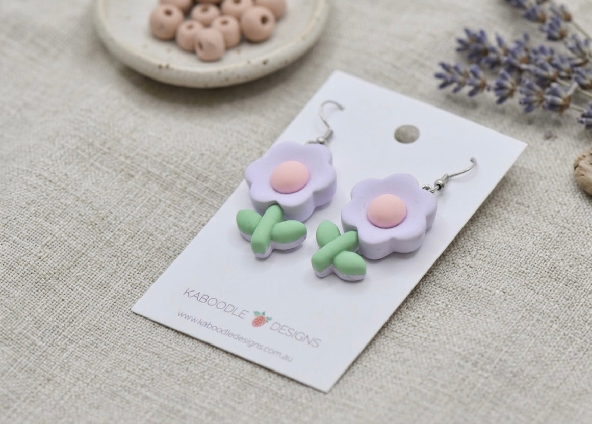 Purple Flower Drop Dangle Earrings