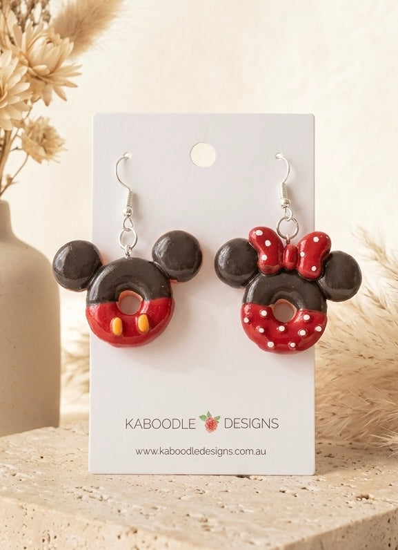 Micky and Minnie Pretzel Earrings - Chocolate Drop Design