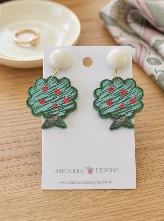 Acrylic Apple Tree Drawing Teachers Drop Dangle Earrings