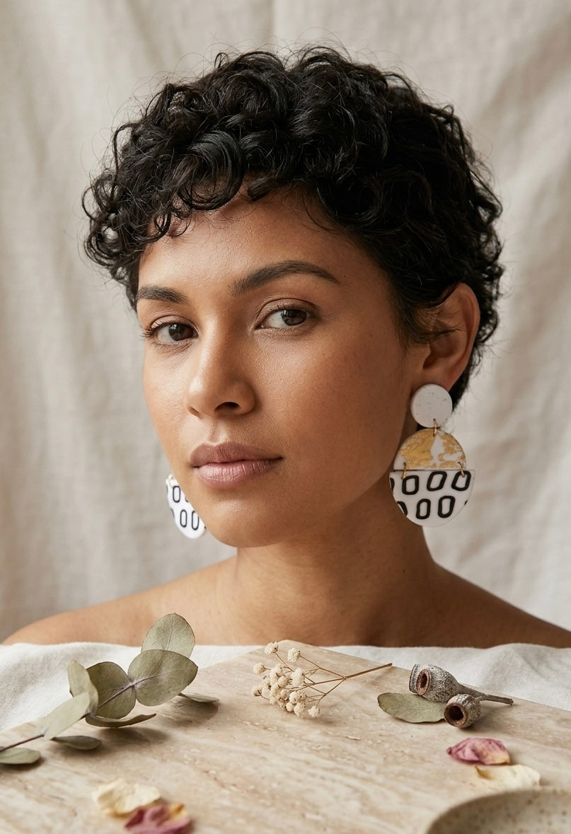 Clay Geometric Shapes and Patterns Gold Foil Drop Dangle Earrings
