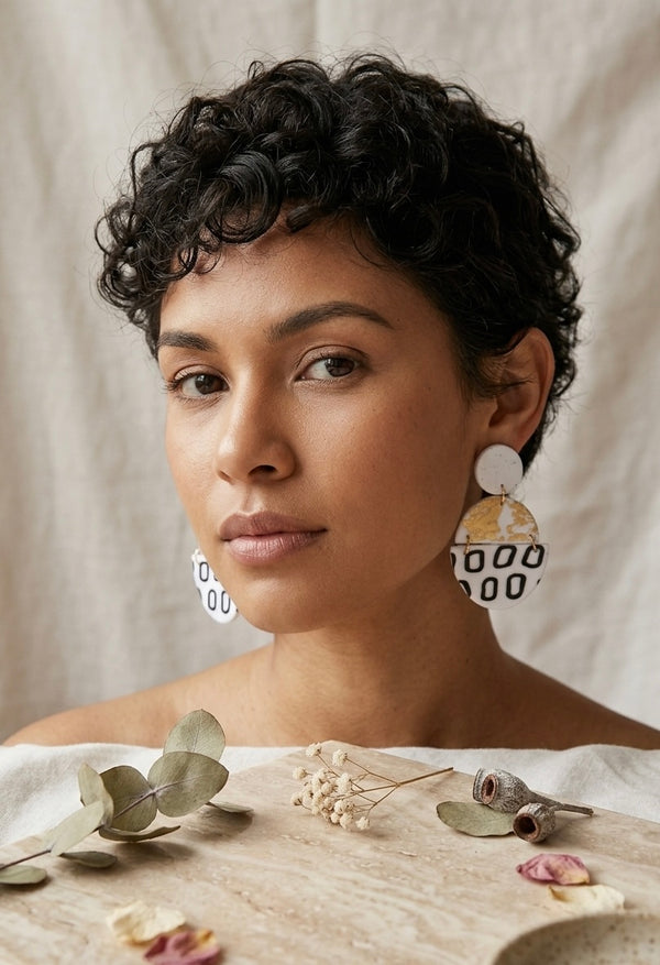 Clay Geometric Shapes and Patterns Gold Foil Drop Dangle Earrings