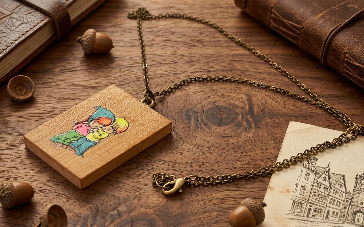 Wooden Vintage Moppet Necklace - Love is Caring - Rare Find