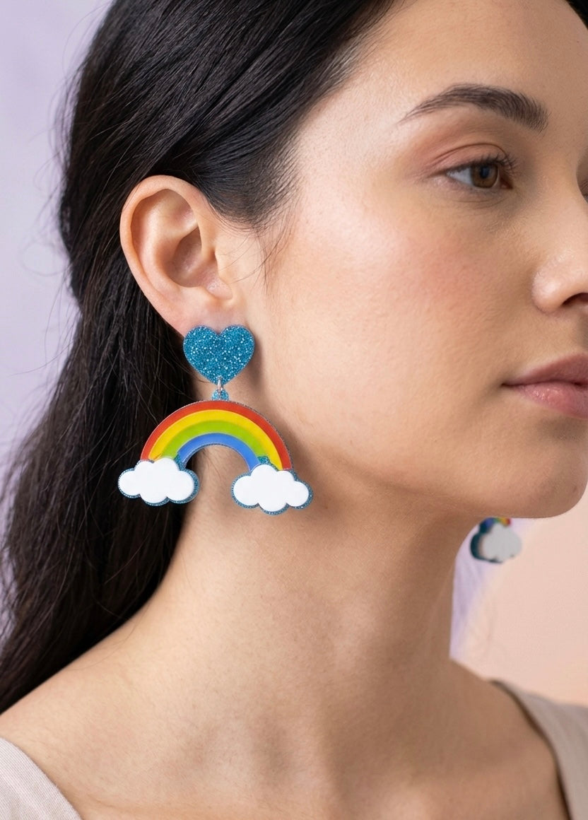 Acrylic Perspex Rainbow Cloud Dangle Earrings