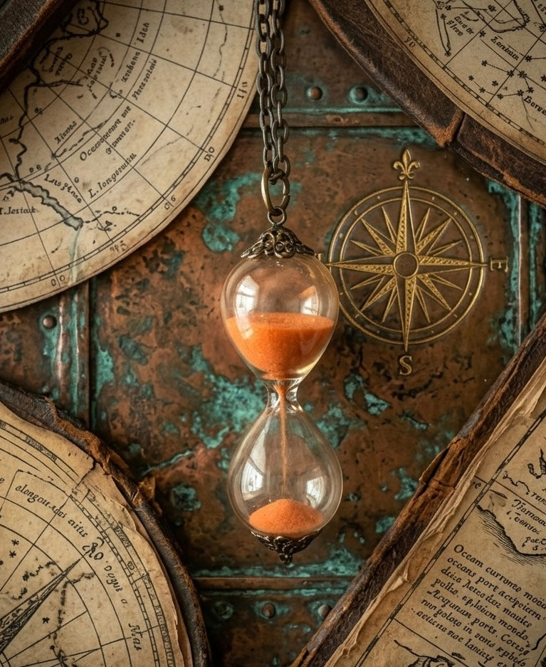 Steampunk Timer Hourglass Necklace in Orange