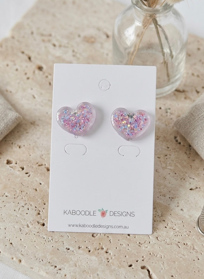Glitter Heart Stud Earrings