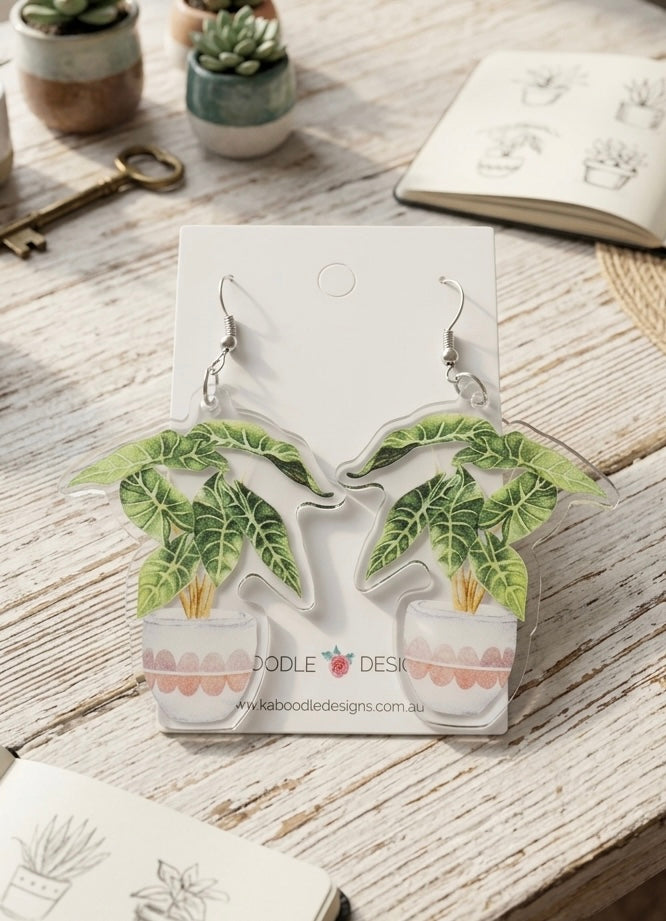 Acrylic Crazy Pot Plant Drop Dangle Earrings