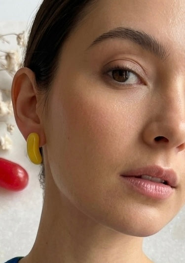 Jellybean Candy Lolly Novelty Fun Stud Earrings - yellow