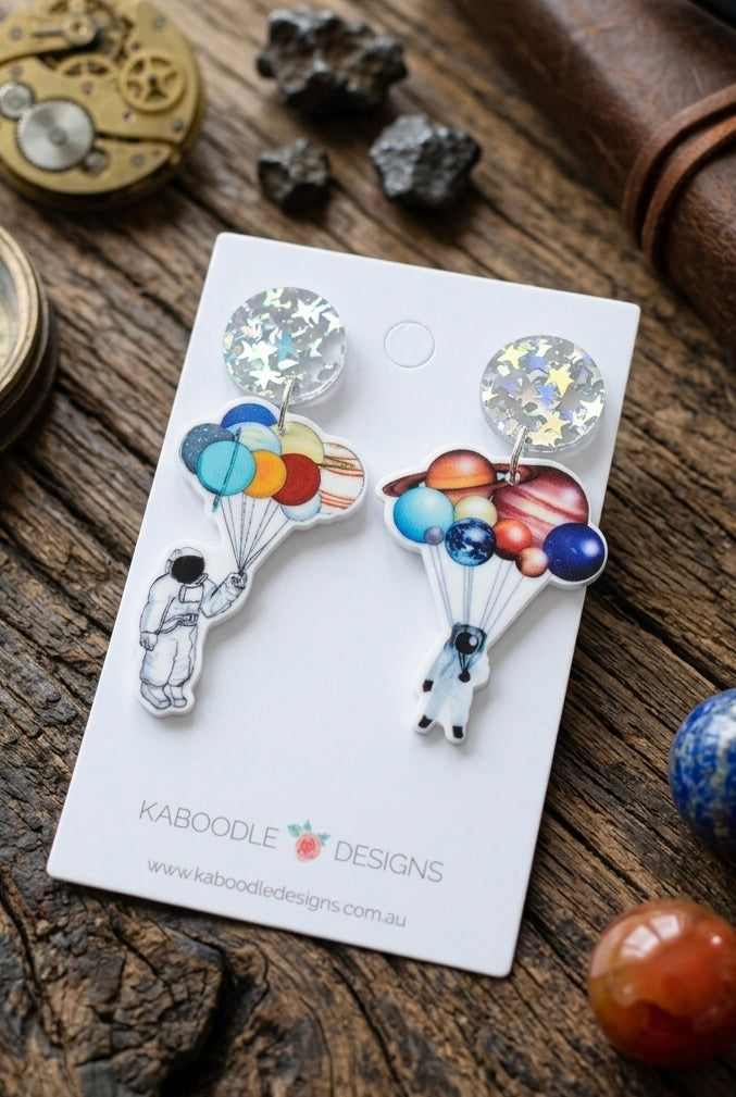 Acrylic Astronaut Galaxy Universe Planets Solar System Novelty Dangle Drop Earrings