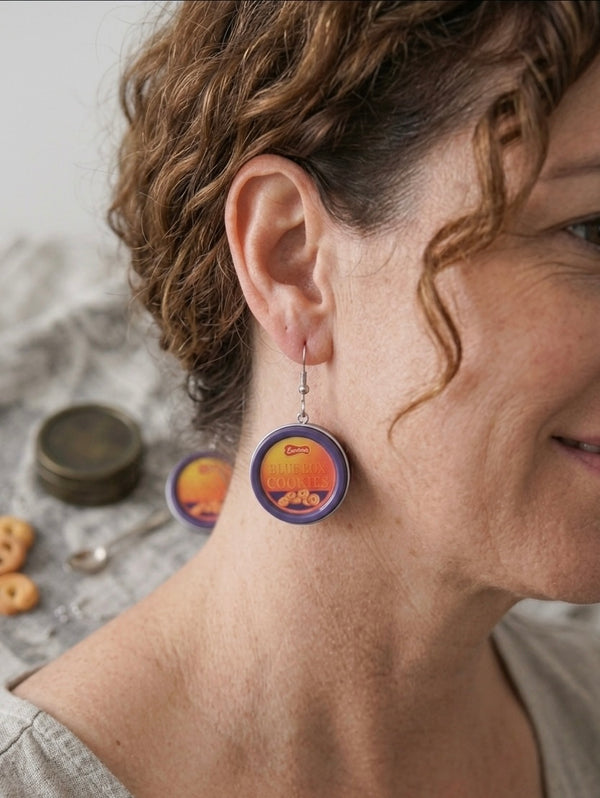 AA Novelty Dutch Butter Biscuit Cookies Tin Drop Dangle Earrings