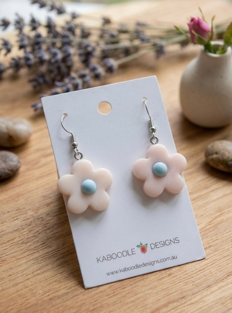 Flower Drop Dangle Earrings - Light Pink