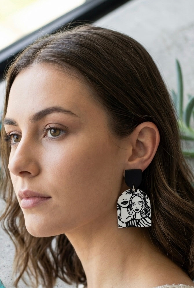 Geometric Girls Faces Statement Drop Dangle Earrings read