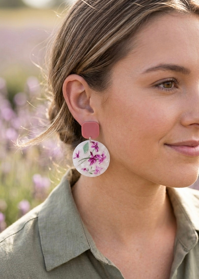 Orchids Flowers Drop Dangle Earrings