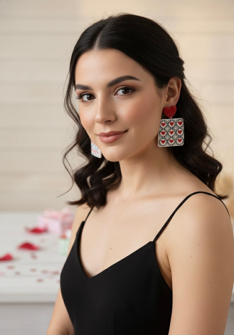 Acrylic Hearts Valentines Day Geometric Dangle Earrings