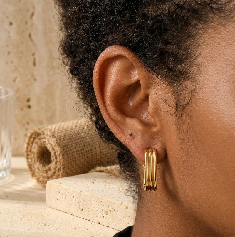 Stainless Steel Hoop Drop Earrings