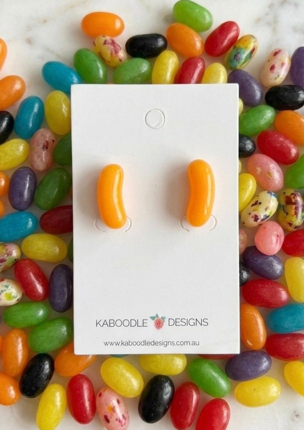 Jellybean Candy Lolly Novelty Fun Stud Earrings - Orange