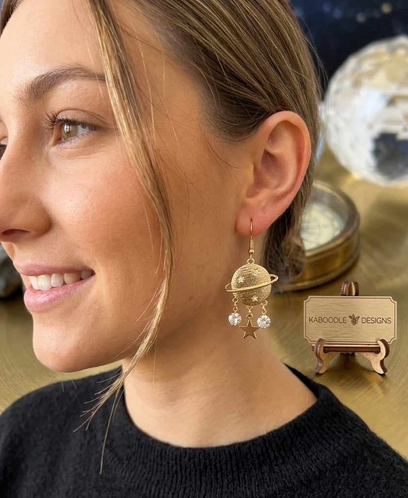 Saturn Universe Galaxy Planet Stars Drop Earrings
