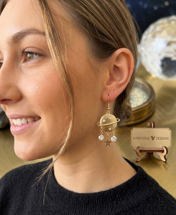 Saturn Universe Galaxy Planet Stars Drop Earrings