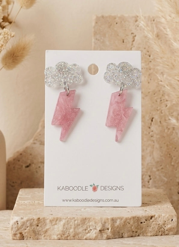 Cloud Lightning Earrings - Acrylic Glitter Dangle Drops