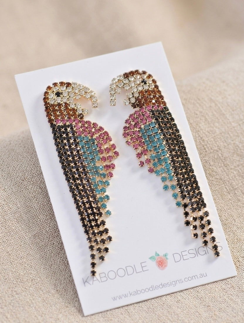 Rhineston Jewelled Parrot Stud Drop Earrings