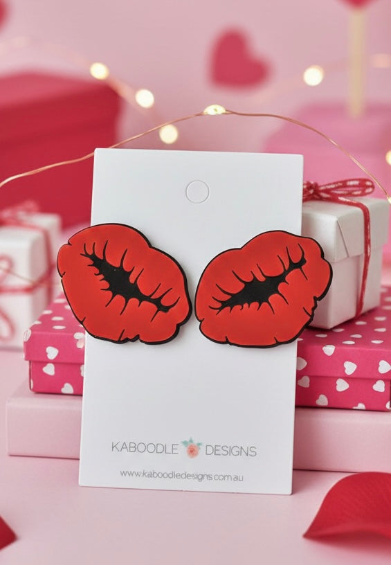 Acrylic Novelty Red Lips Kiss Stud Earrings