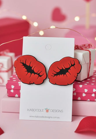 Acrylic Novelty Red Lips Kiss Stud Earrings