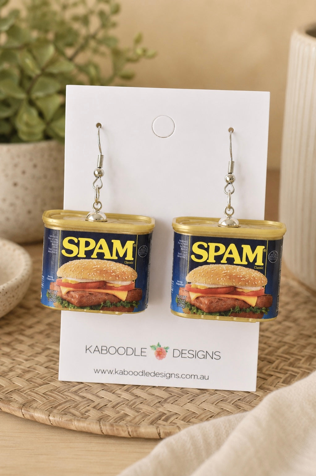 Novelty Fun 3D SPAM Ham Sandwich Drop Dangle Earrings