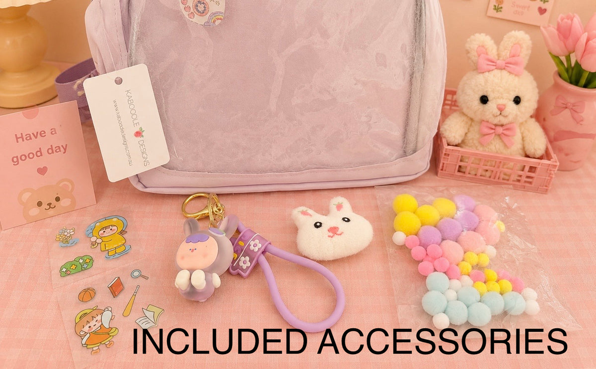 Multi Pocket Kawaii Cute Backpack with Accessories - Purple