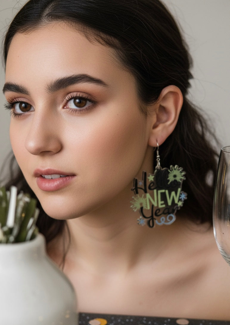 Acrylic Happy New Year Inspirational Drop Dangle Earrings