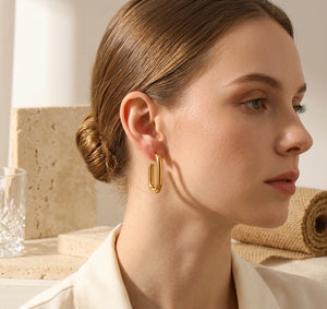 Stainless Steel 18k Gold Plating Hoop Drop Earrings