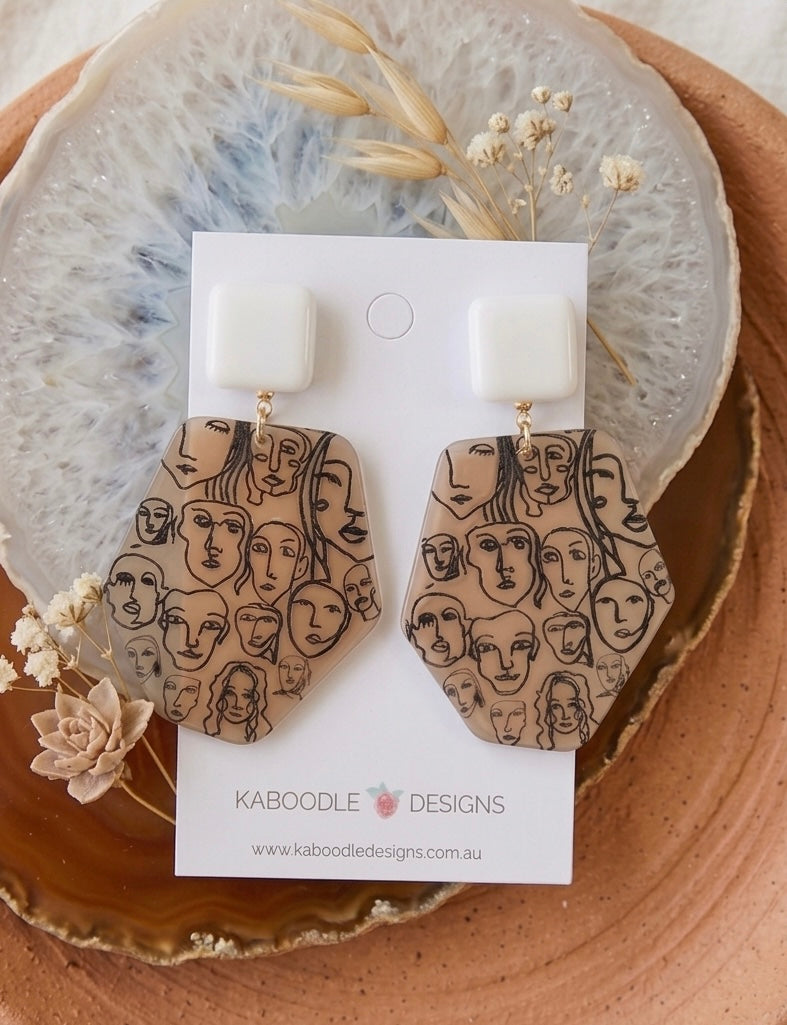 Acrylic Faces Drawing Geometric Drop Dangle Earrings