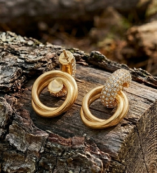 Stainless Steel 18k Cubic Zirconia Drop Earrings