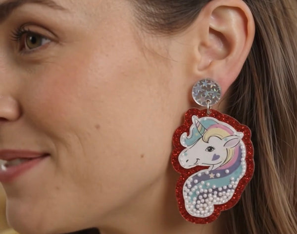 Unicorn Shaker Earrings - Teacher Acrylic Drop Dangles