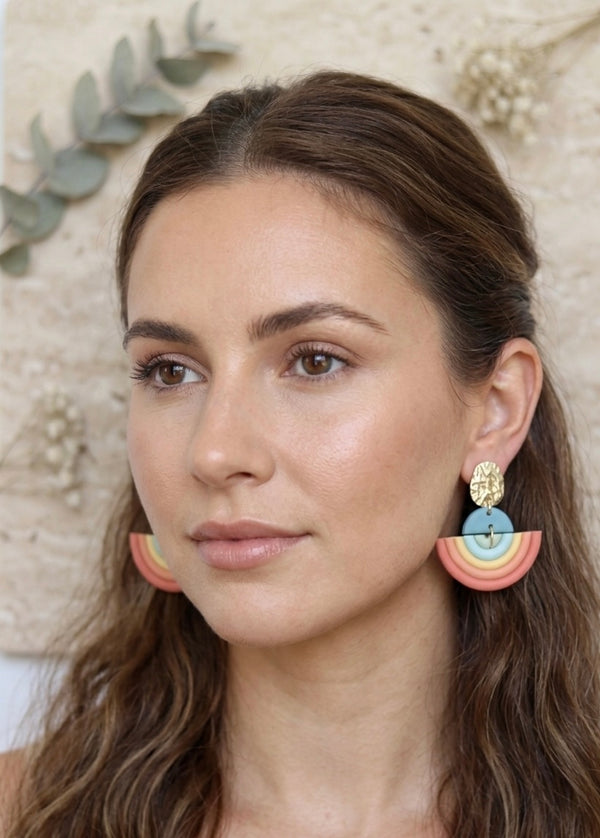 Clay Geometric Shapes and Patterns Rainbow Drop Dangle Earrings
