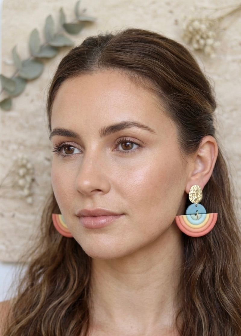 Clay Geometric Shapes and Patterns Rainbow Drop Dangle Earrings