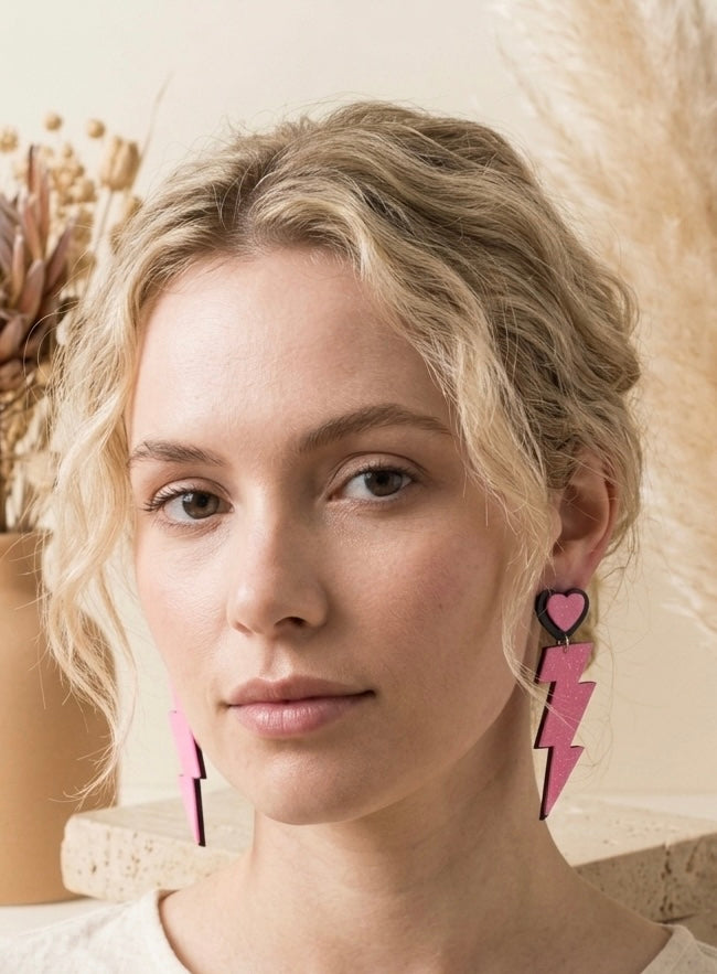 Lightning Bolt Earrings - Pink Acrylic Drops