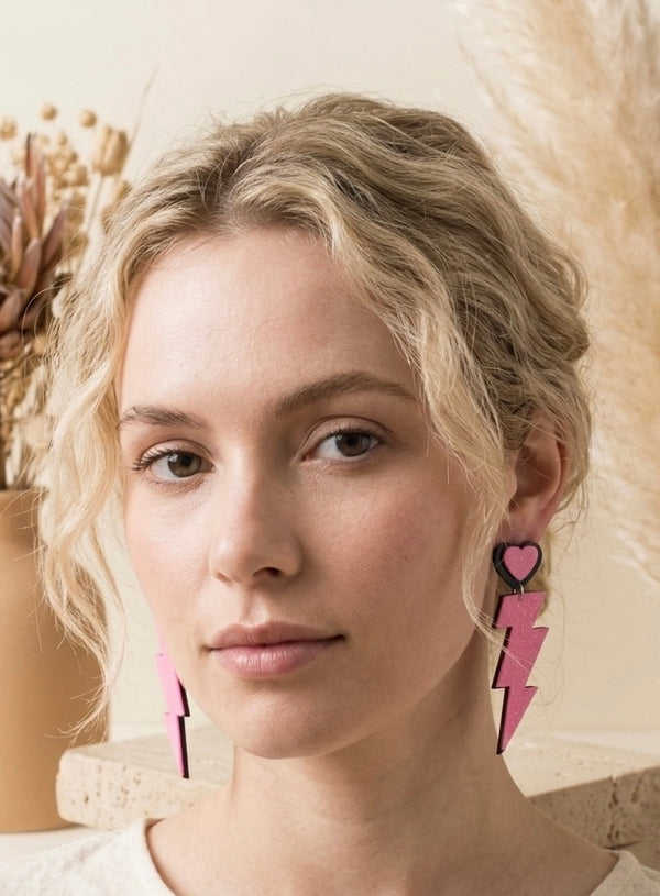 Lightning Bolt Earrings - Pink Acrylic Drops