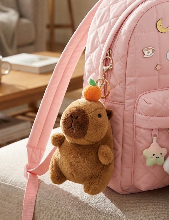 Capybara with Orange Plush Handbag Keychain Keyring