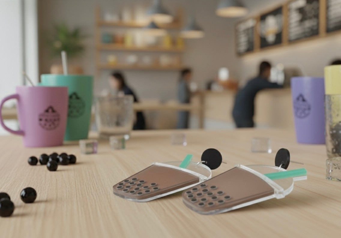 Acrylic Boba Bubble Milk Tea Drop Dangle Earrings