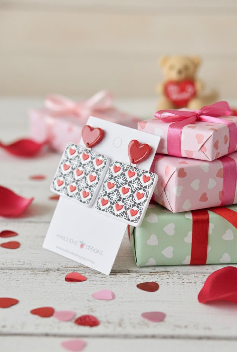Acrylic Hearts Valentines Day Geometric Dangle Earrings