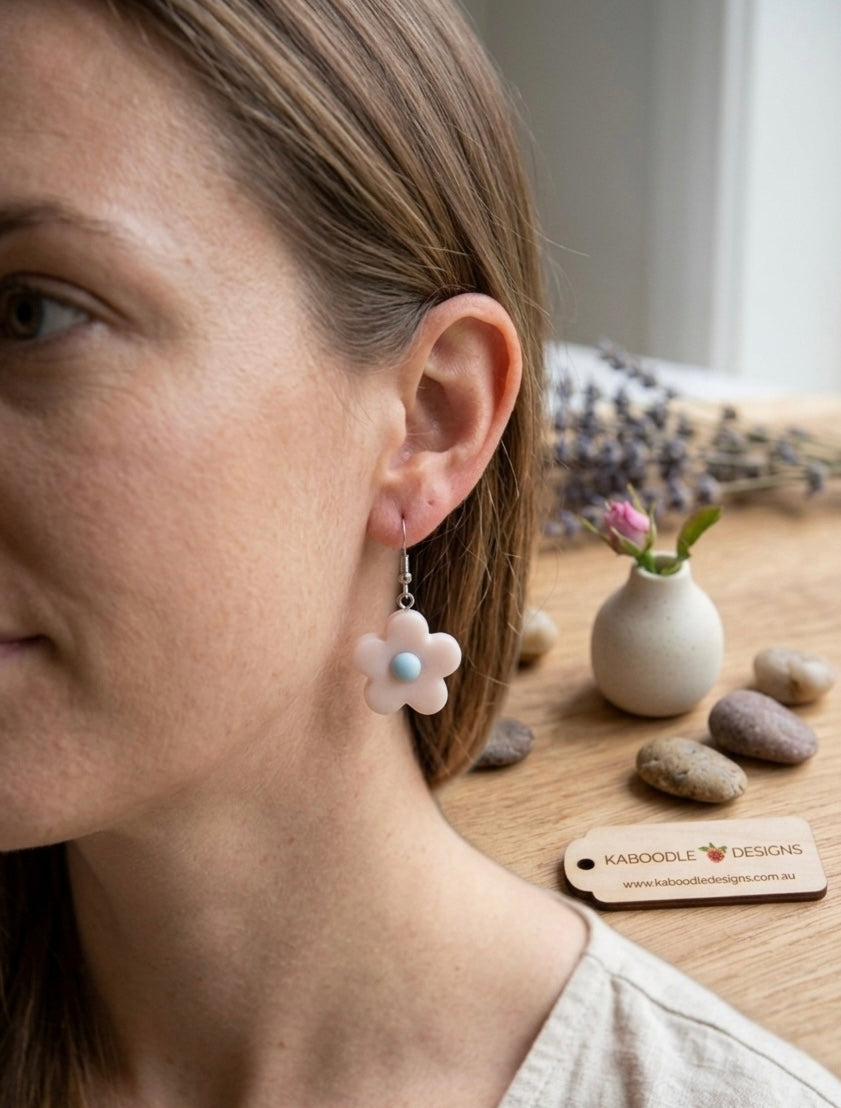 Flower Drop Dangle Earrings - Light Pink