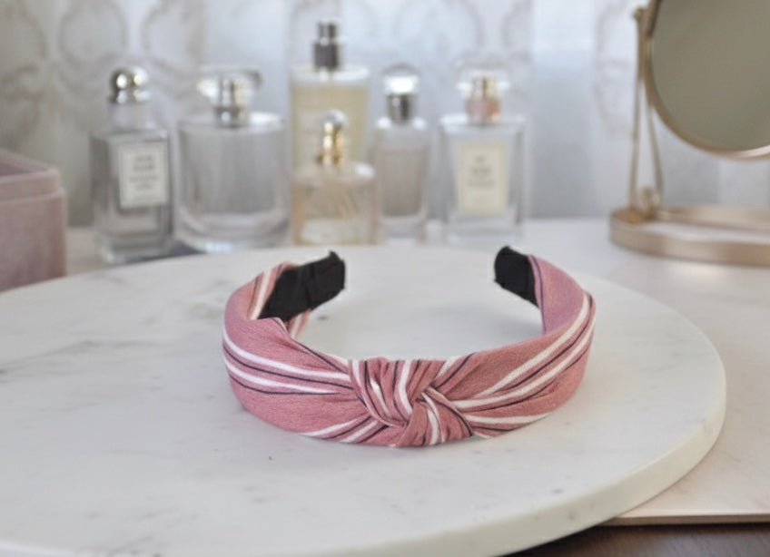 Fabric Knotted Headband - Pink Stripes