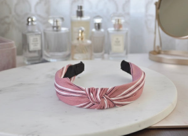 Fabric Knotted Headband - Pink Stripes