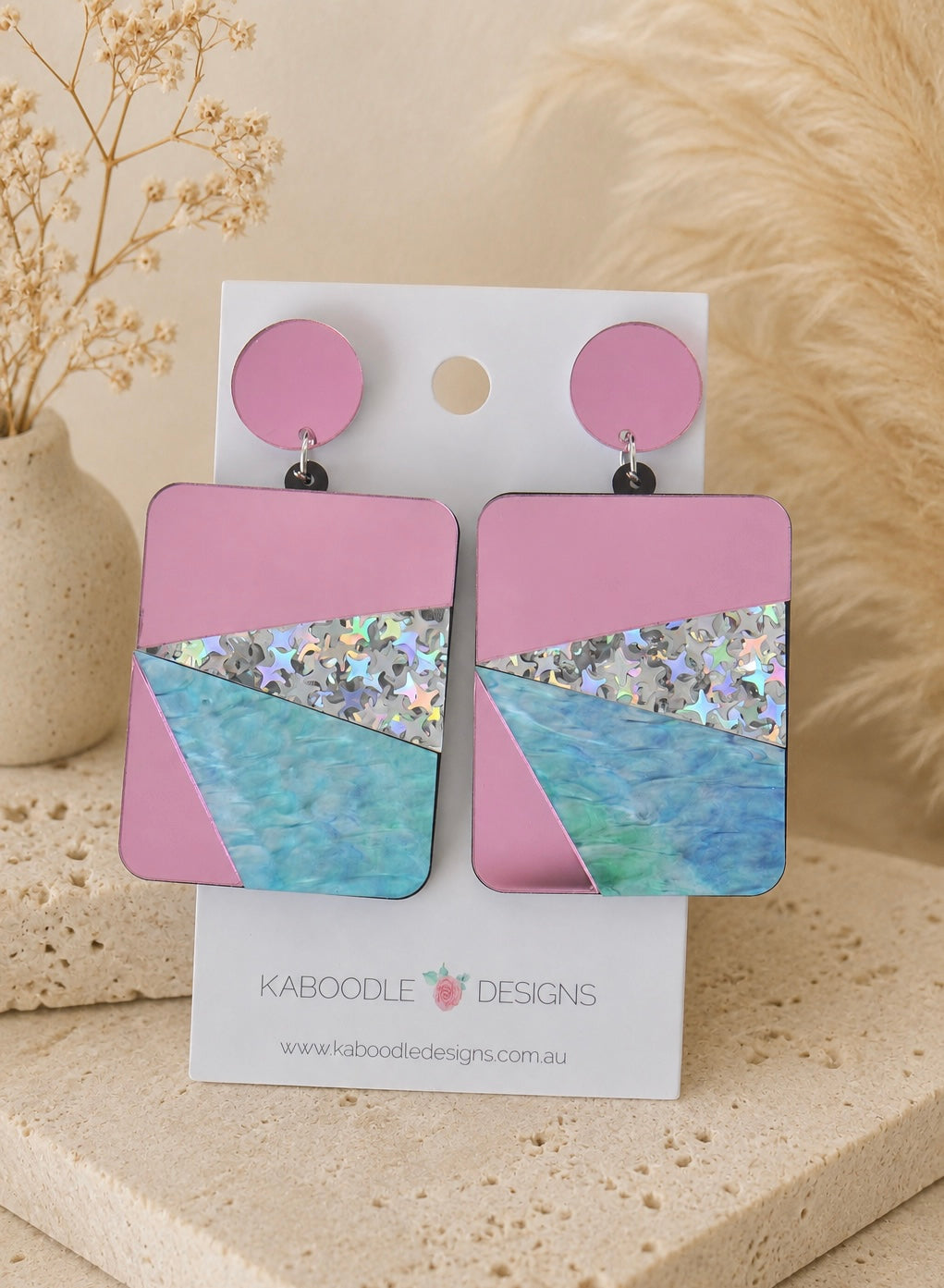Geometric Shapes Earrings - Acrylic Stars & Triangles Dangle Drops